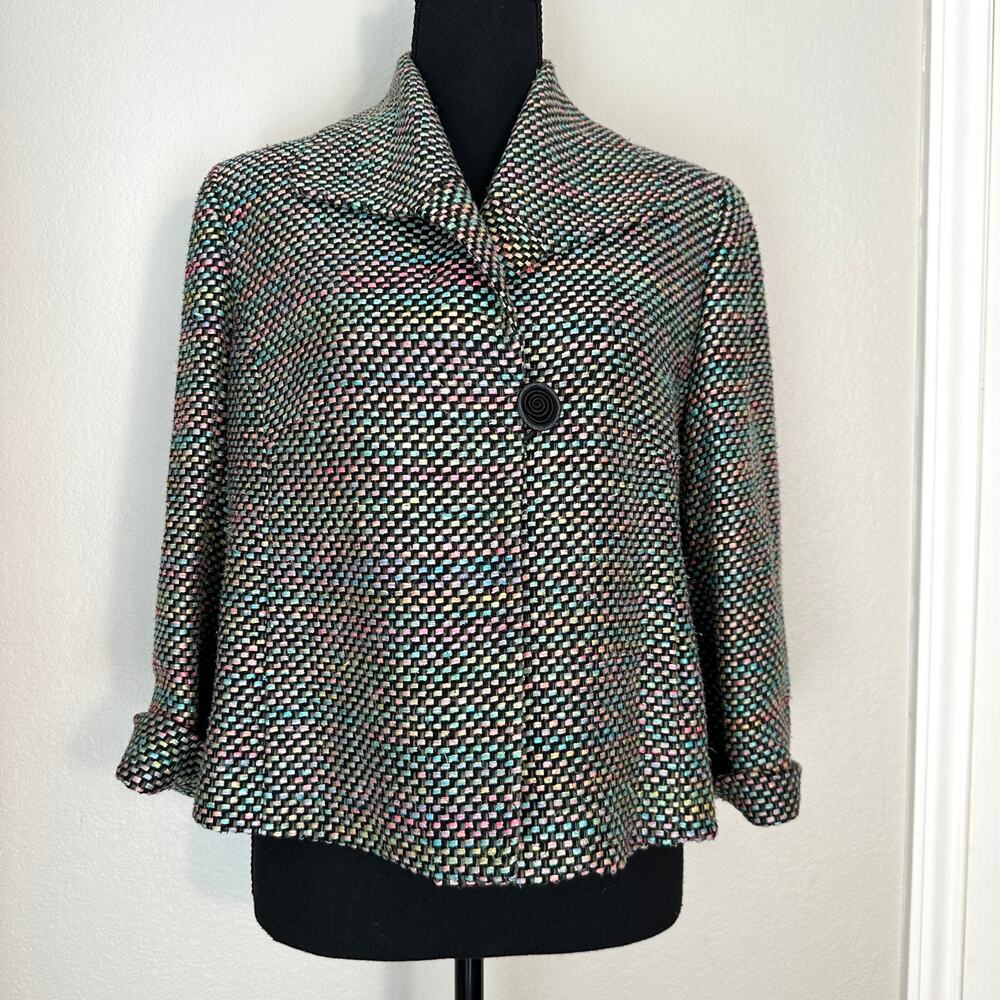 Doncaster VTG 90s Silk Tweed‎ Boucle Multicolored Single Button Unique Coat 10